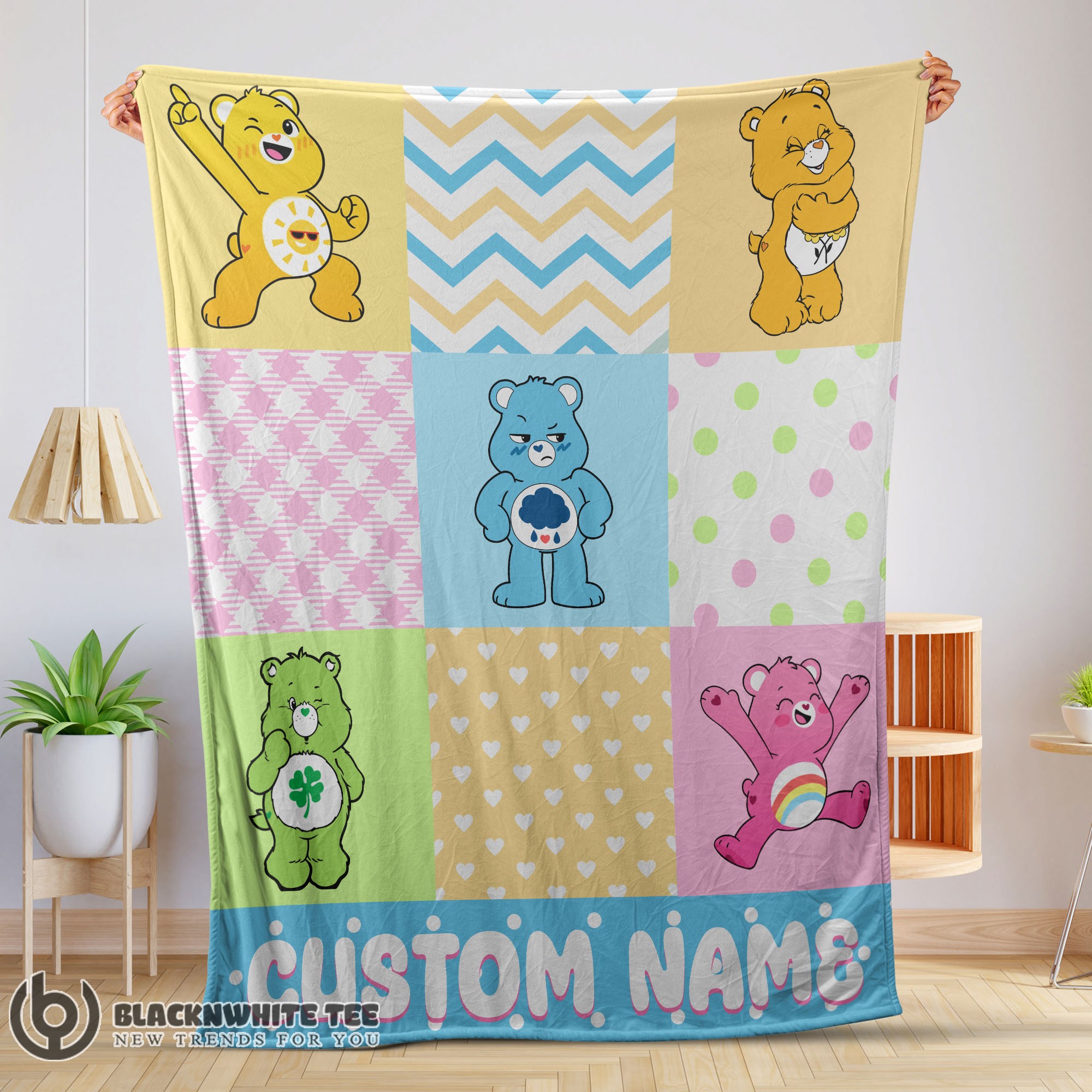 Premium Good Colorful Care Bears Patchwork Blanket Fleece Customized Blanket