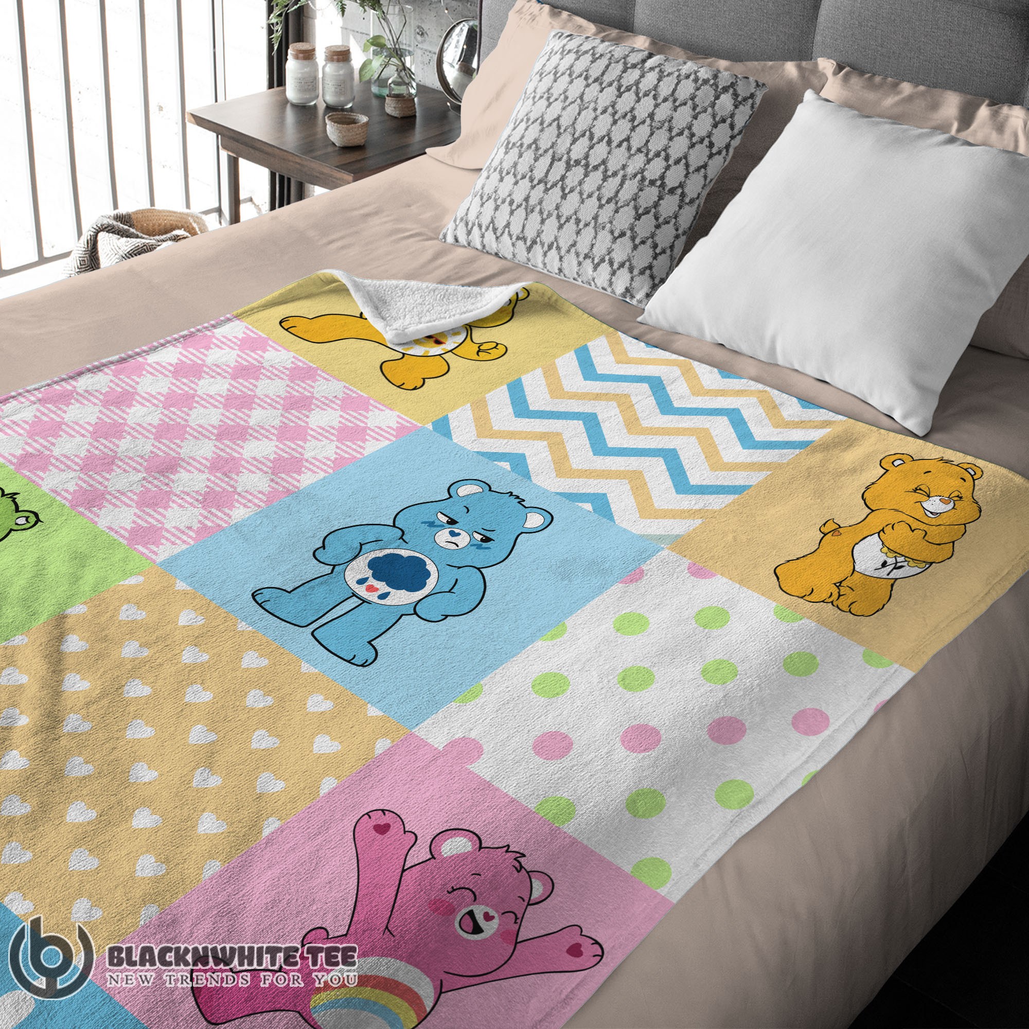 Premium Good Colorful Care Bears Patchwork Blanket Fleece Customized Blanket - Image 3