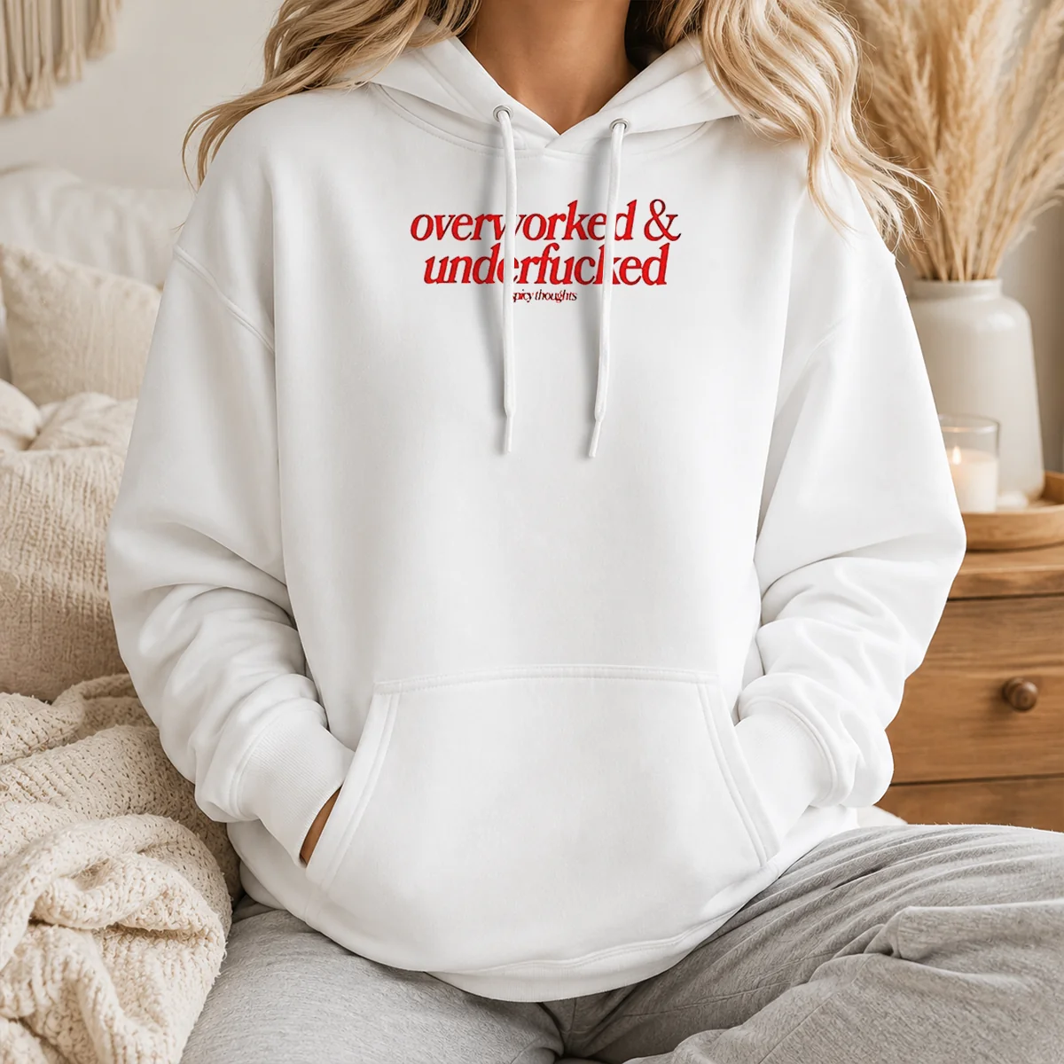 Premium Overworked And Underfcked Spicy Thoughts Text Print Funny Sarcastic Quote Shirt - Image 6