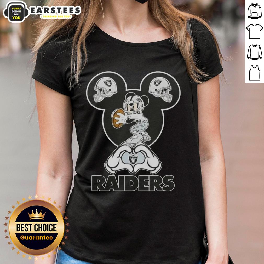 Top Mickey Hands Heart Love Las Vegas Raiders Football T-Shirt - Image 3