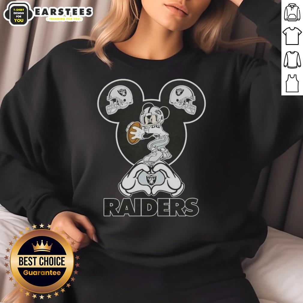 Top Mickey Hands Heart Love Las Vegas Raiders Football T-Shirt - Image 5