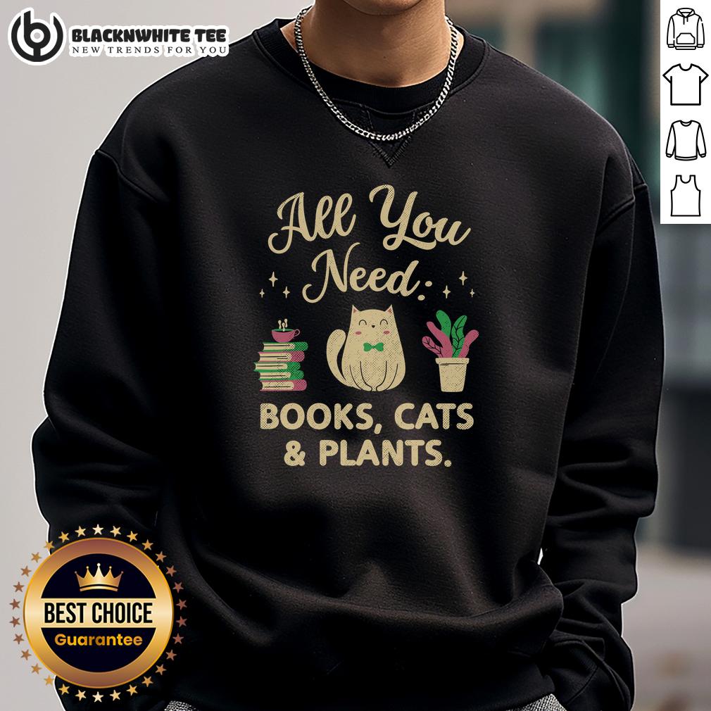 Good All You Need Books Cats Plants T-Shirt - Image 5