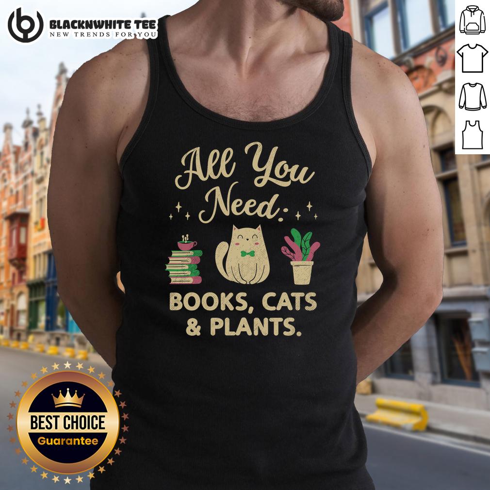 Good All You Need Books Cats Plants T-Shirt - Image 4