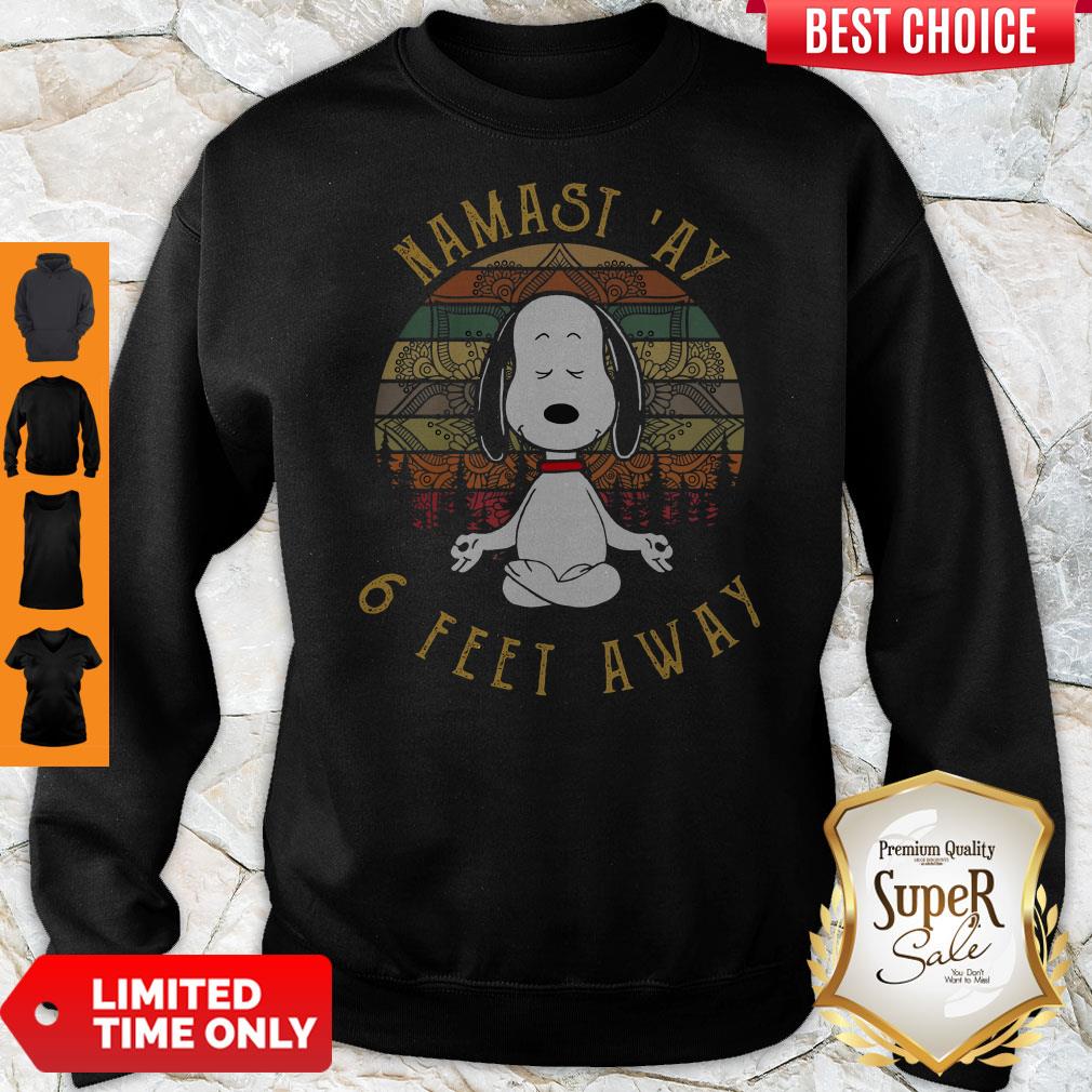Funny Snoopy Namast’ay 6 Feet Away Vintage Shirt - Image 2