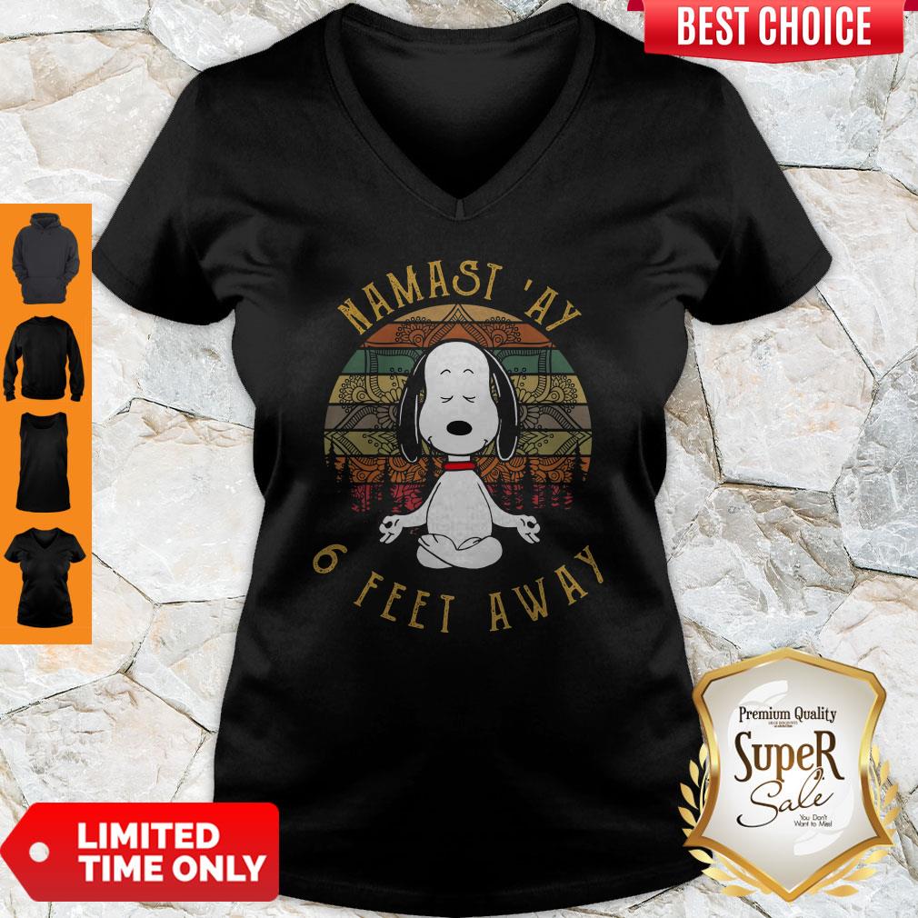 Funny Snoopy Namast’ay 6 Feet Away Vintage Shirt - Image 4