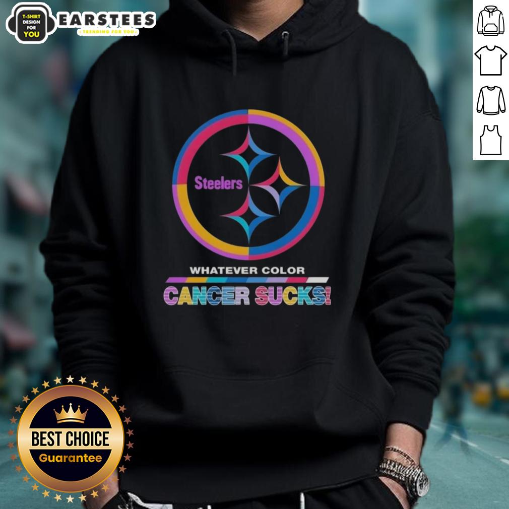 Awesome Pittsburgh Steelers Football Whatever Color Cancer Sucks Logo Colors T-Shirt - Image 2
