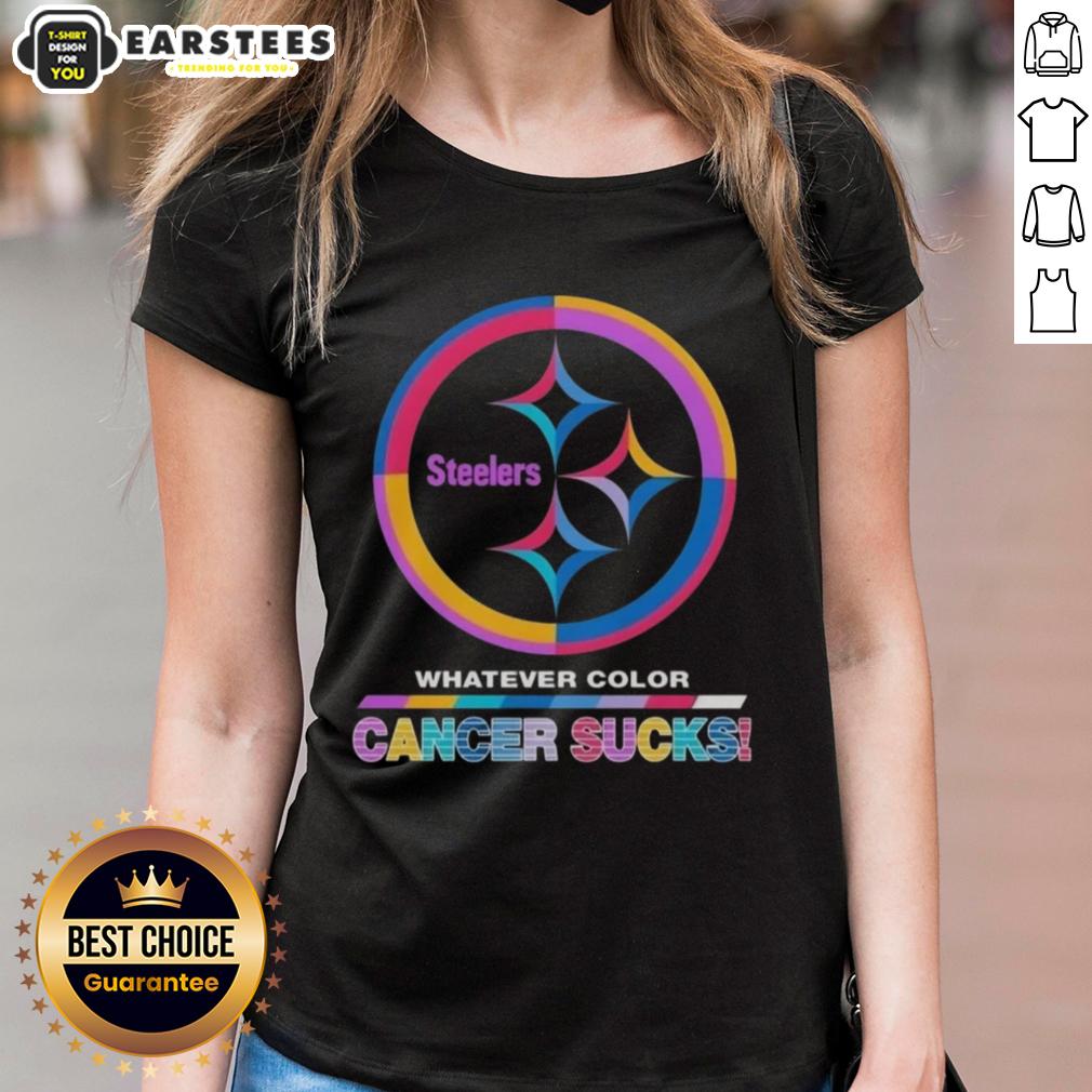 Awesome Pittsburgh Steelers Football Whatever Color Cancer Sucks Logo Colors T-Shirt - Image 3