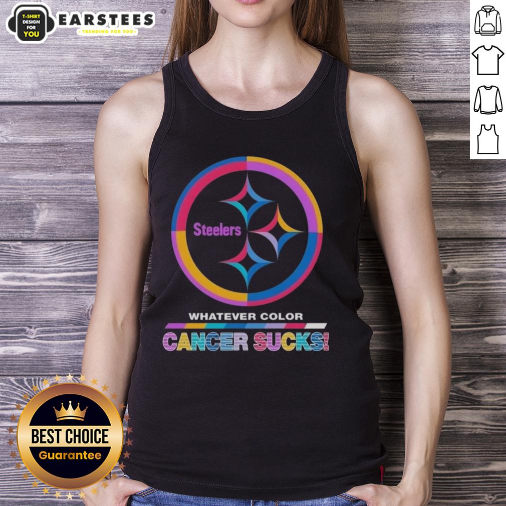 Awesome Pittsburgh Steelers Football Whatever Color Cancer Sucks Logo Colors T-Shirt - Image 4