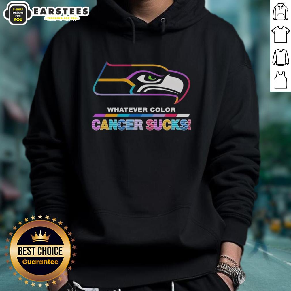 Awesome Seattle Seahawks Football Whatever Color Cancer Sucks Logo Colors T-Shirt - Image 2