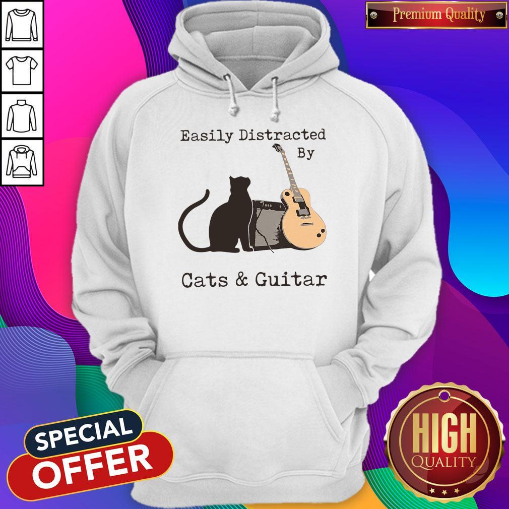 Funny Easily Distracted By Cats And Guitar Shirt - Image 2