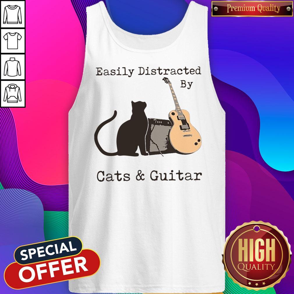 Funny Easily Distracted By Cats And Guitar Shirt - Image 4