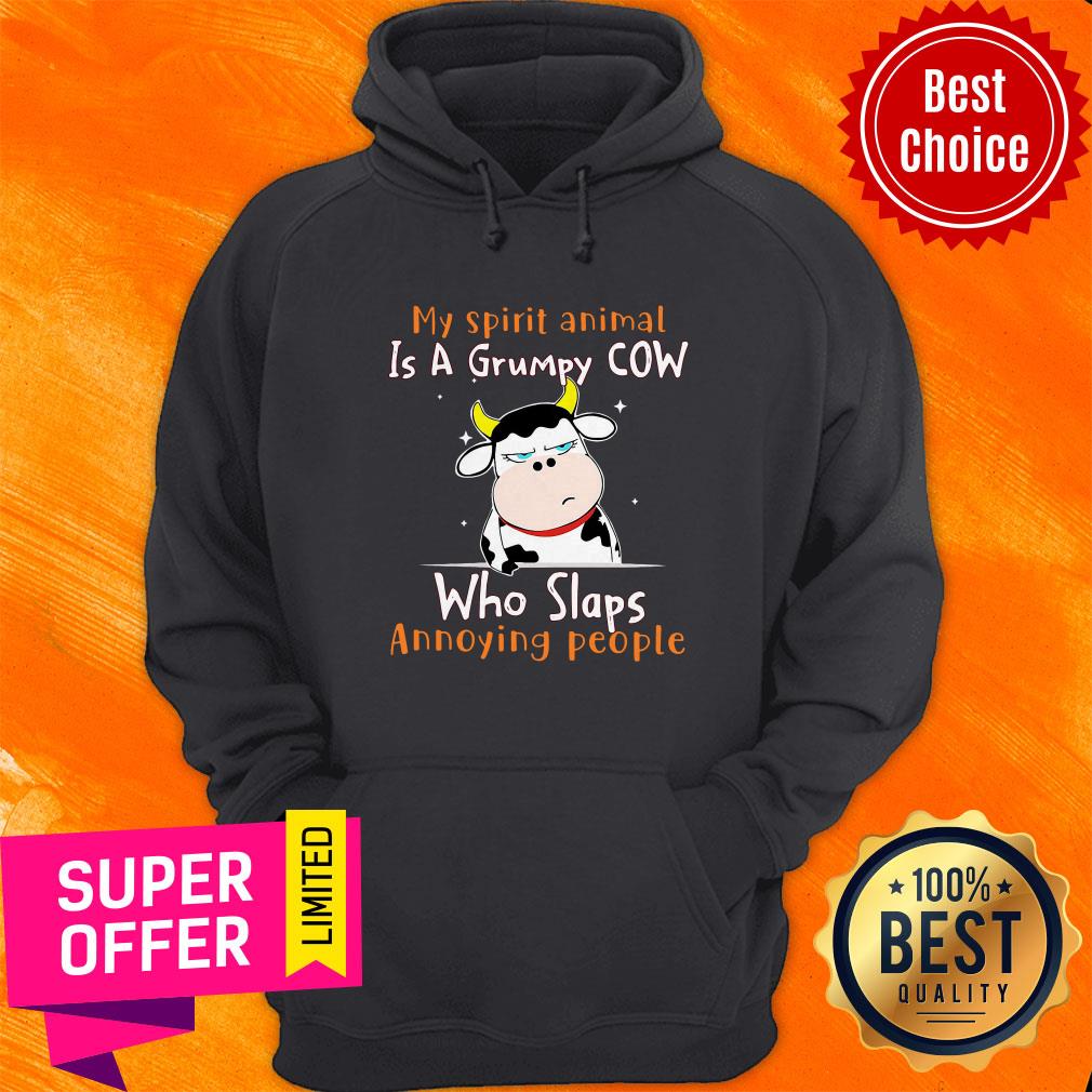 Nice My Spirit Animal Is A Grumpy Cow Who Slaps Annoying People Shirt - Image 2