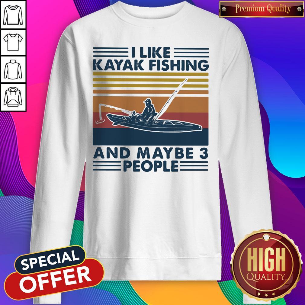 Top I Like Kayak Fishing And Maybe 3 People Vintage Retro Shirt - Image 4