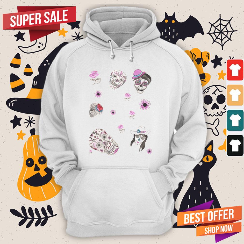 Sugar Skulls In Pink Day Of The Dead Dia De Muertos Shirt - Image 5