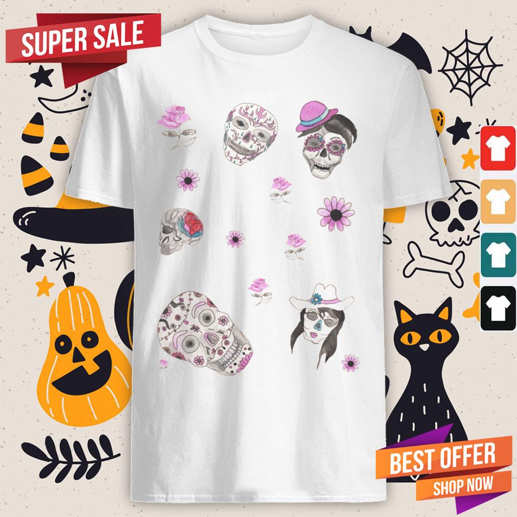 Sugar Skulls In Pink Day Of The Dead Dia De Muertos Shirt
