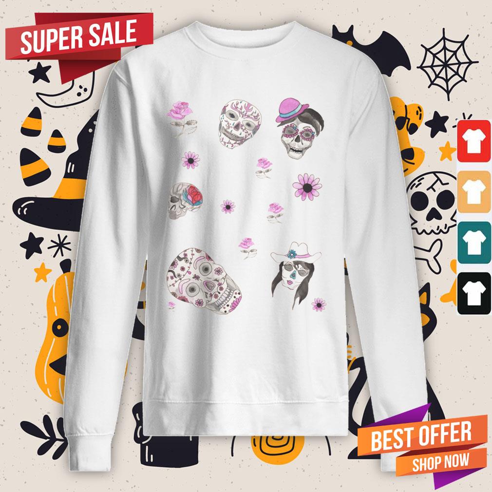 Sugar Skulls In Pink Day Of The Dead Dia De Muertos Shirt - Image 4