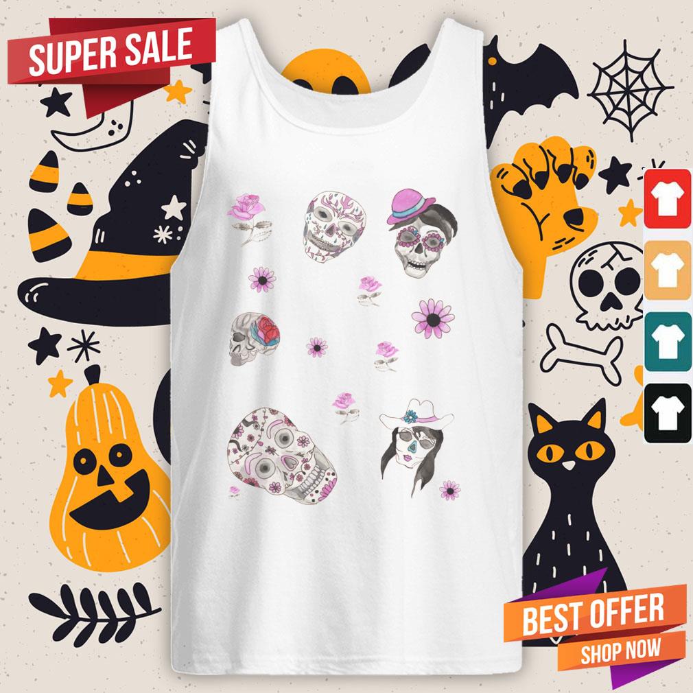 Sugar Skulls In Pink Day Of The Dead Dia De Muertos Shirt - Image 3
