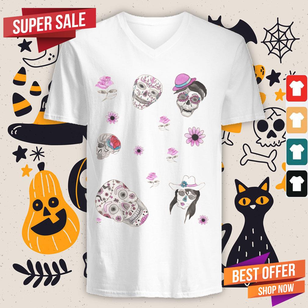 Sugar Skulls In Pink Day Of The Dead Dia De Muertos Shirt - Image 2