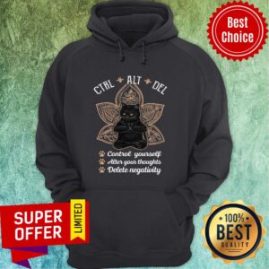 Alternative view of Ctrl Alt Del Black Cat Yoga Control Yourself After Your Thoughts Delete Negativity Shirt