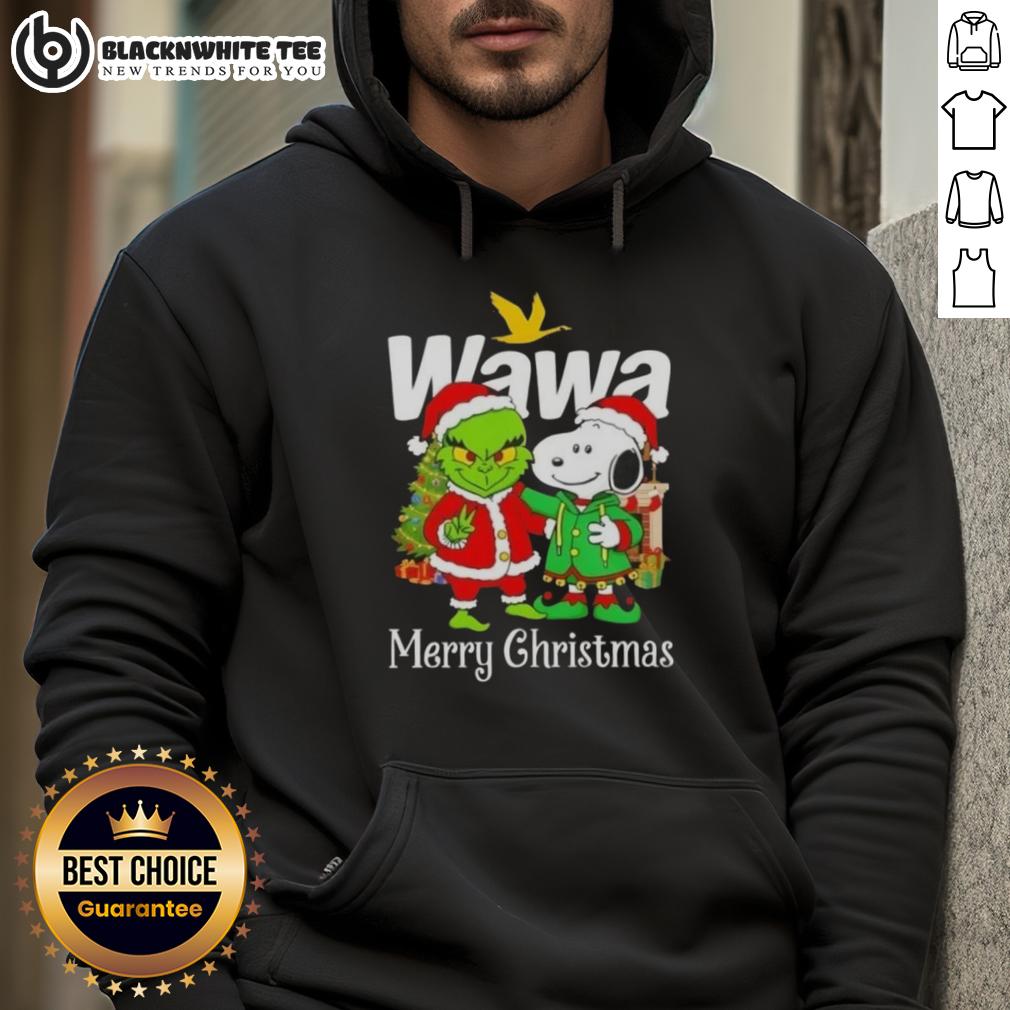 Awesome Wawa X Grinch And Snoopy Merry Christmas T-Shirt - Image 2