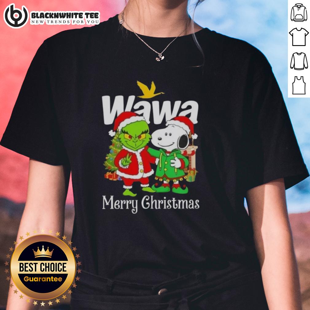Awesome Wawa X Grinch And Snoopy Merry Christmas T-Shirt - Image 3