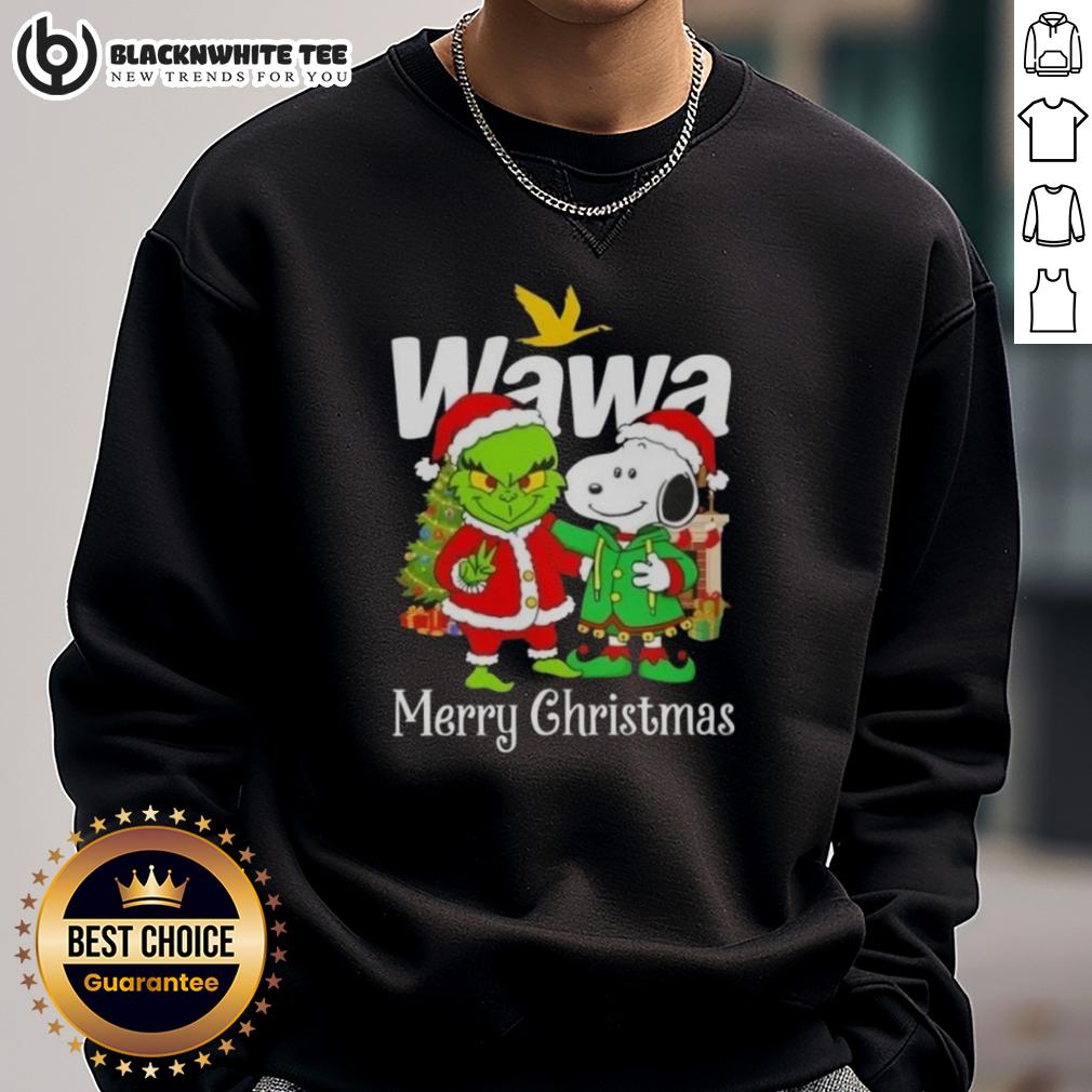 Awesome Wawa X Grinch And Snoopy Merry Christmas T-Shirt - Image 5