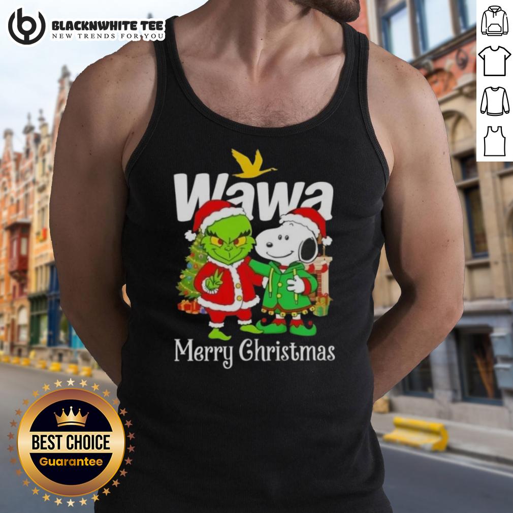Awesome Wawa X Grinch And Snoopy Merry Christmas T-Shirt - Image 4