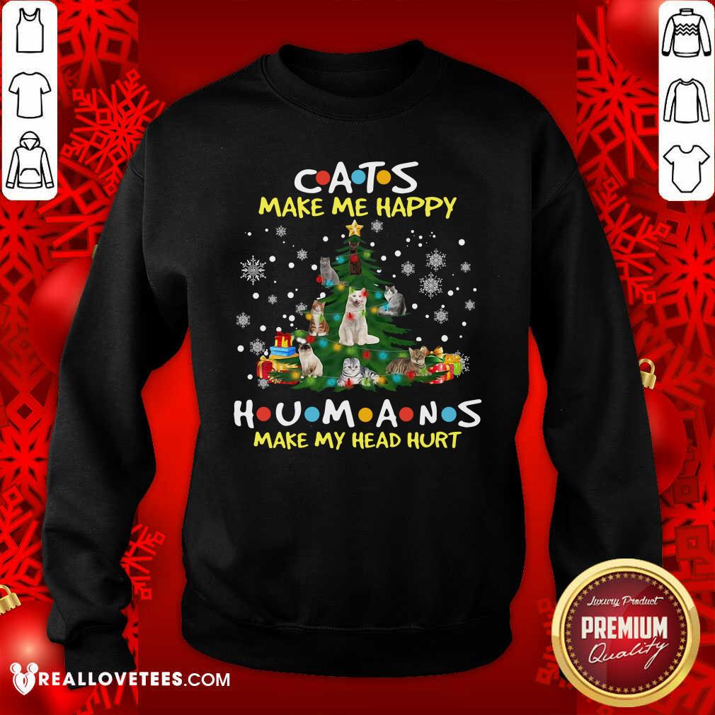 Pro Cats Make Me Happy Humans Make My Head Hurt Ugly Merry Christmas Shirt - Image 3