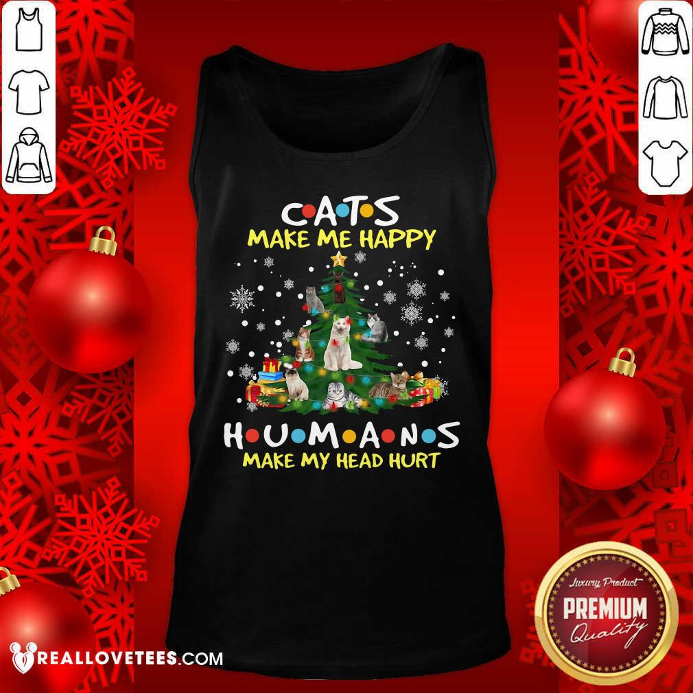 Pro Cats Make Me Happy Humans Make My Head Hurt Ugly Merry Christmas Shirt - Image 2