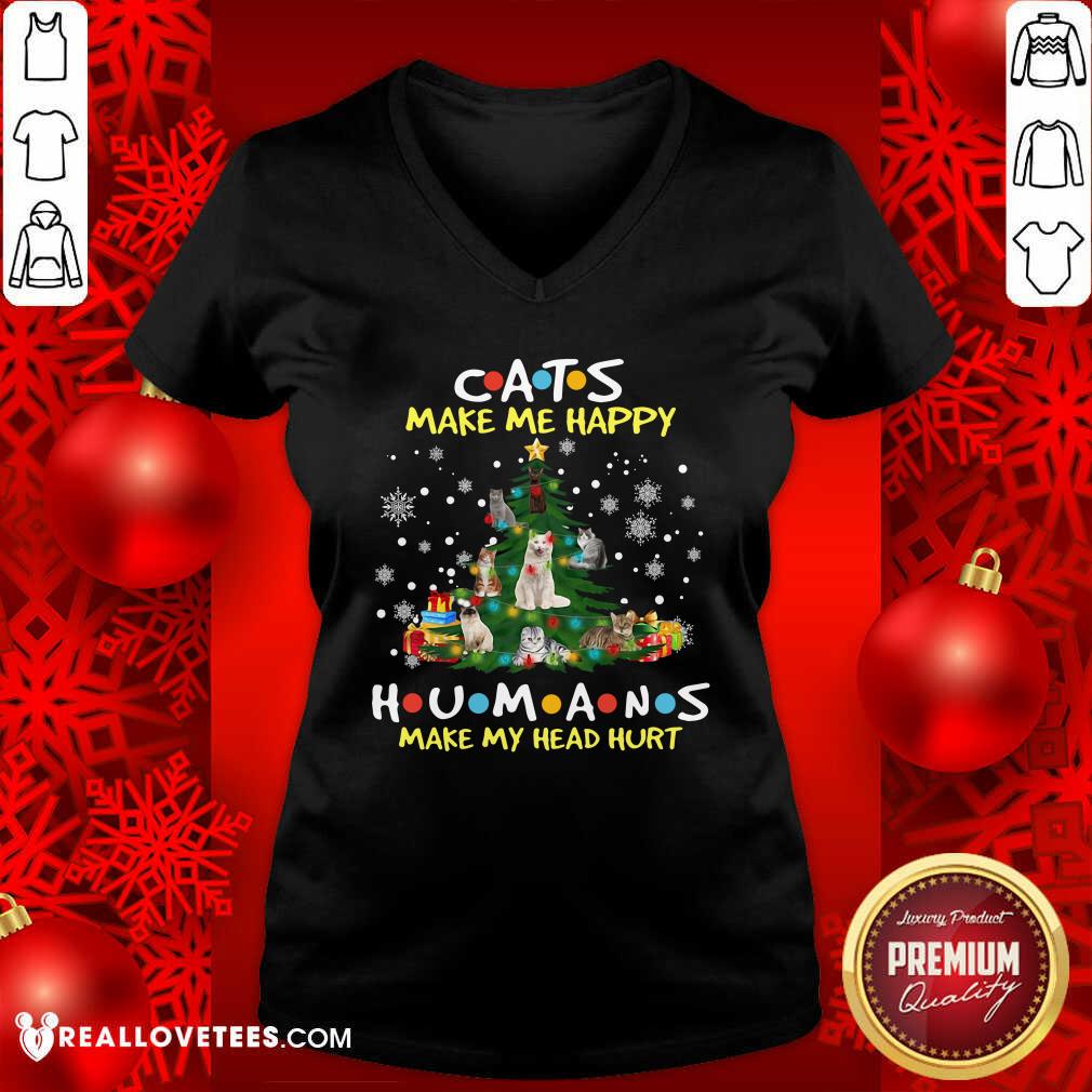 Pro Cats Make Me Happy Humans Make My Head Hurt Ugly Merry Christmas Shirt - Image 5