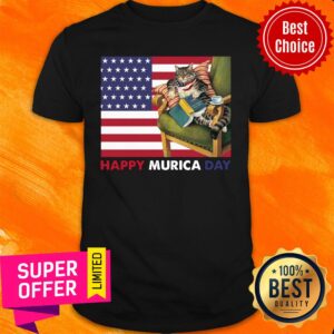 Cat And Book Happy Murica Day Shirt