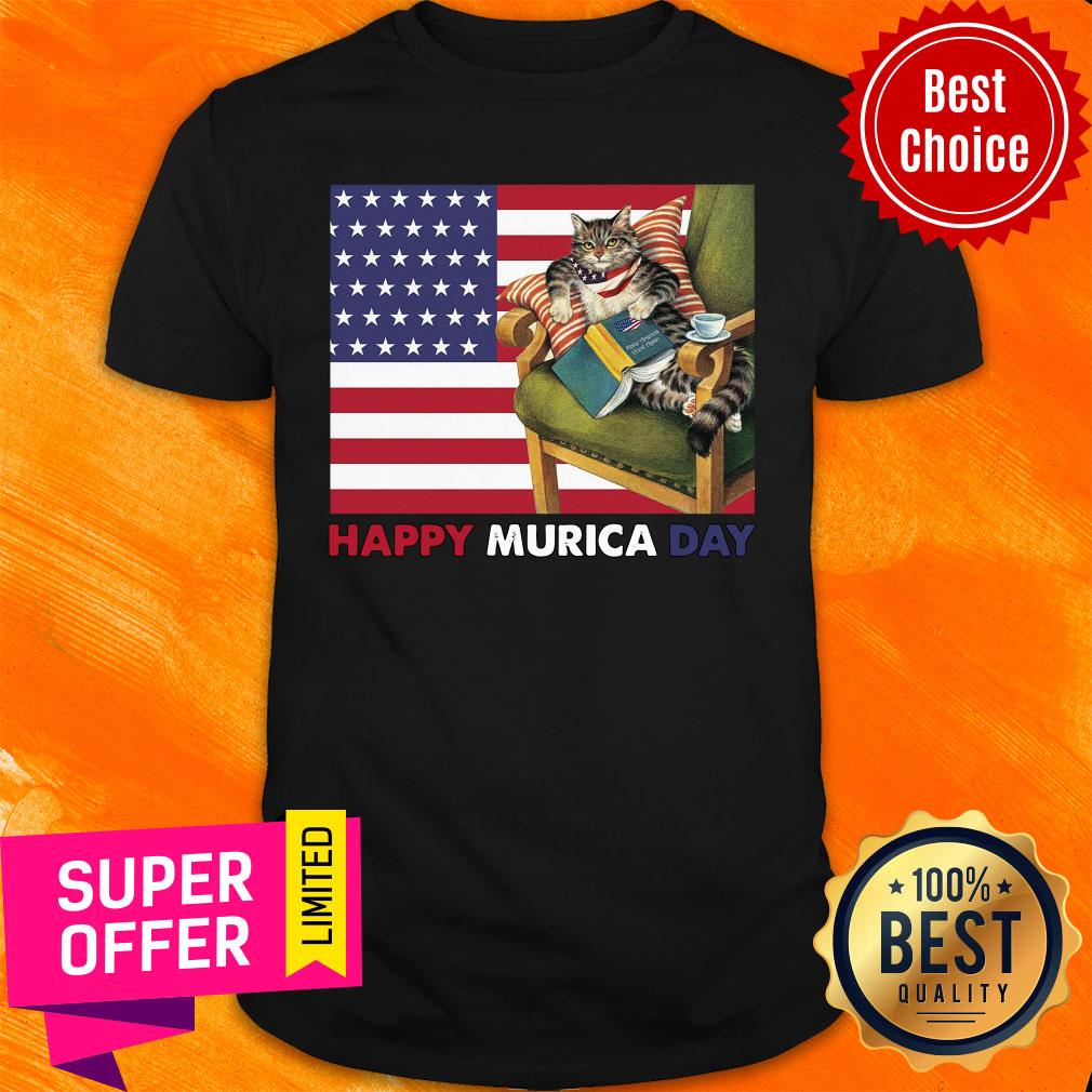 Cat And Book Happy Murica Day Shirt