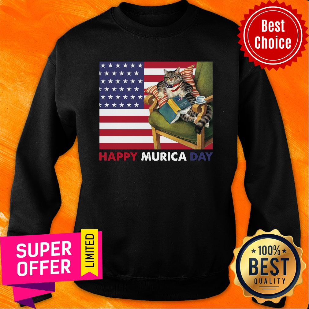 Cat And Book Happy Murica Day Shirt - Image 5