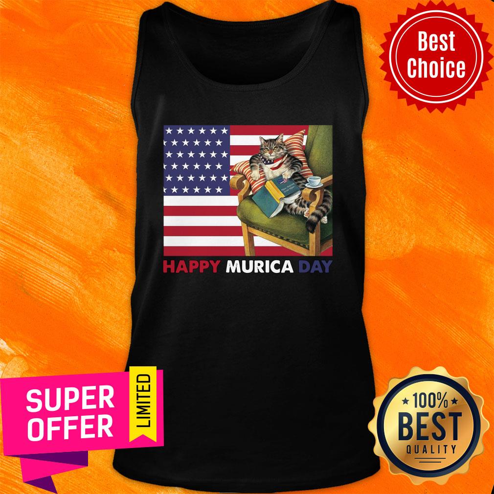 Cat And Book Happy Murica Day Shirt - Image 4