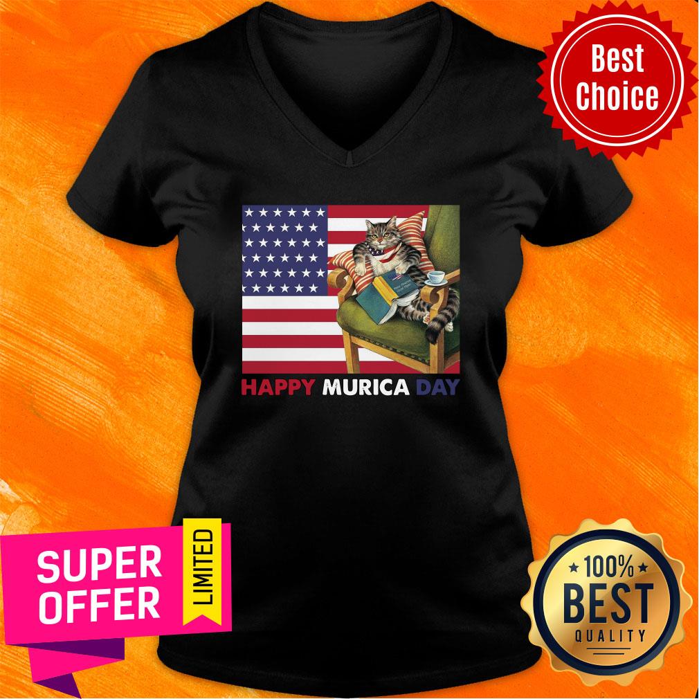 Cat And Book Happy Murica Day Shirt - Image 3