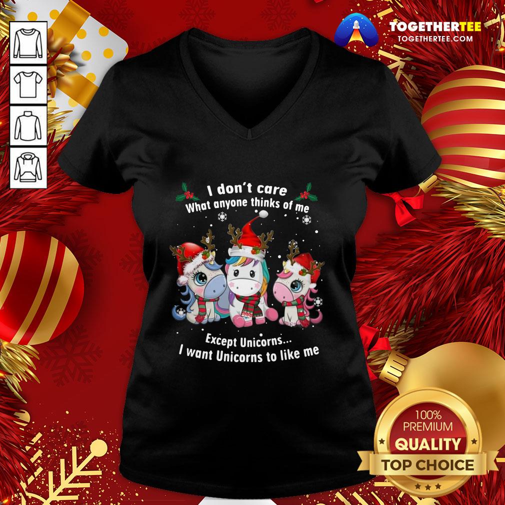 Pretty Unicorn Reindeer I Don’t Care What Anyone Thinks Of Me Except Unicorns Merry Christmas Shirt - Image 2