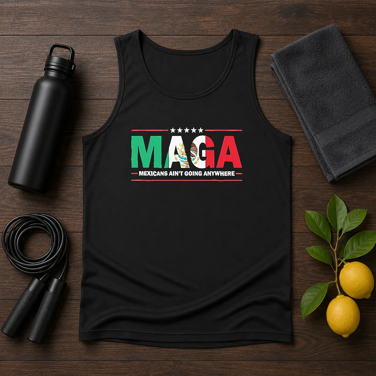 Awesome MAGA Mexicans Ain'T Going Anywhere Mexican Flag Parody Shirt - Image 3