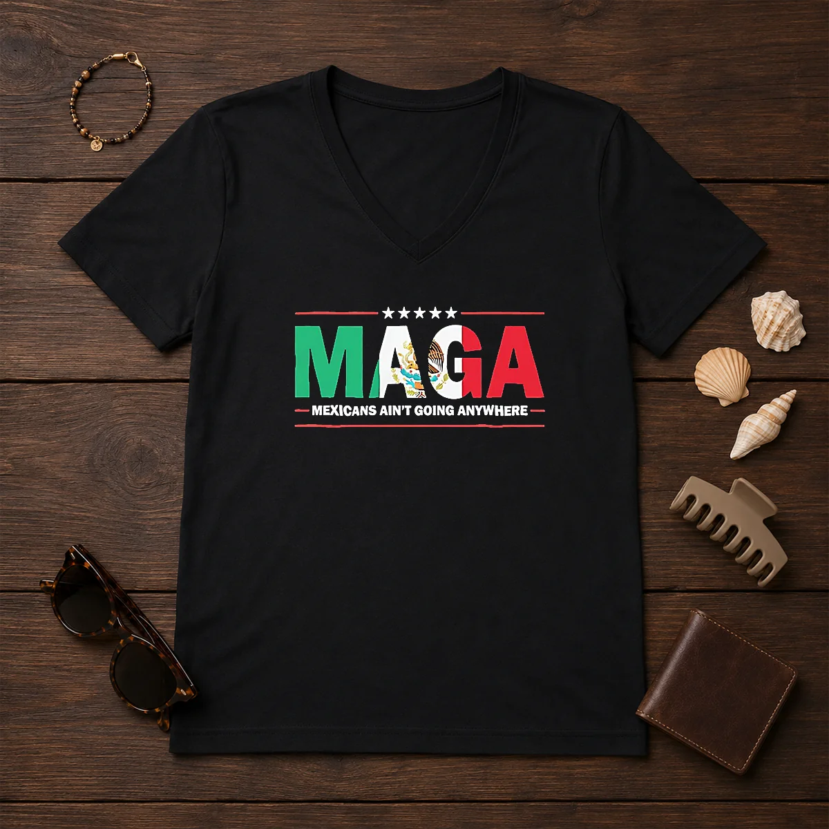 Awesome MAGA Mexicans Ain'T Going Anywhere Mexican Flag Parody Shirt - Image 2