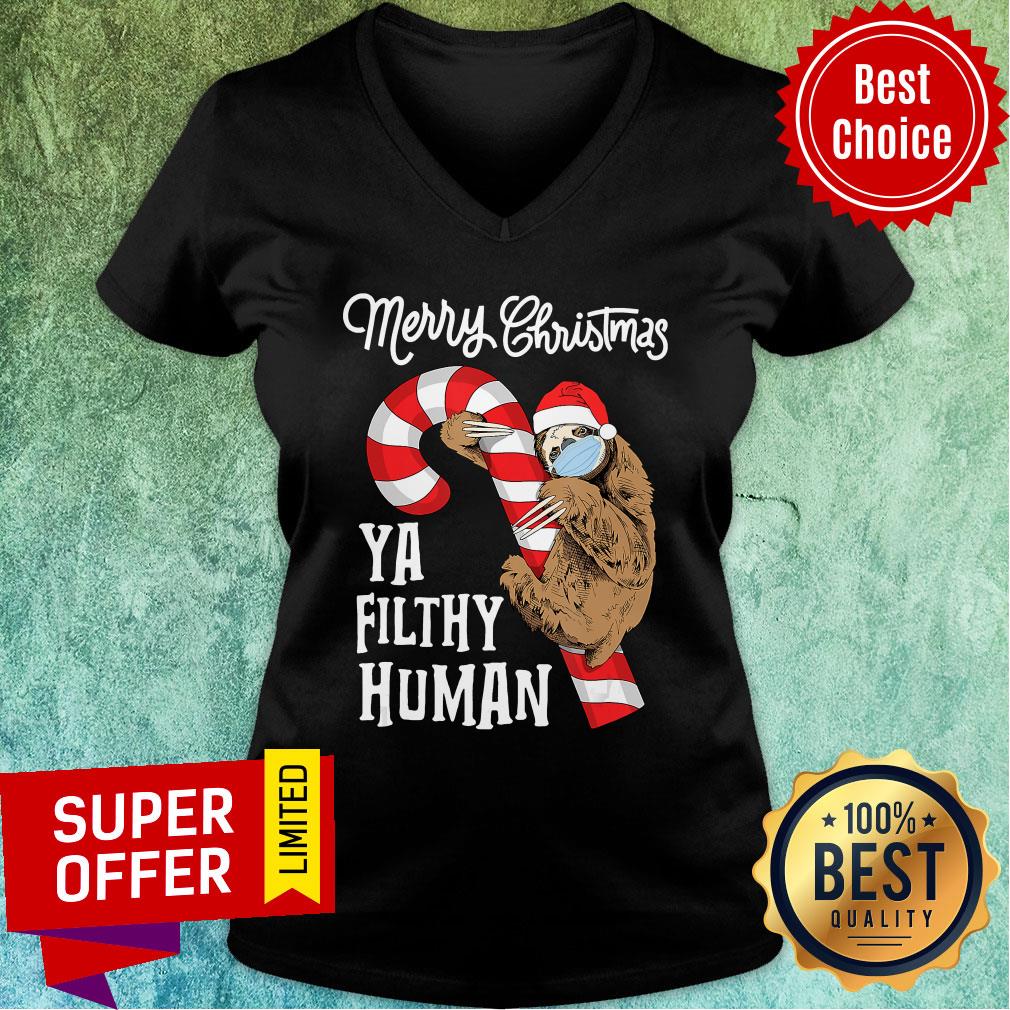 Sloth Merry Christmas Sloth Face Mask Santa Xmas Tree Shirt - Image 3