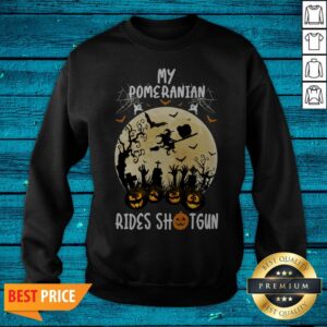 Alternative view of My Pomeranian Rides Shotgun Funny Pomeranian Dog Halloween Shirt