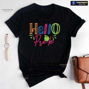 Hello Pre-K Pre-Kindergarten Apple Crayon Back To School T-Shirt