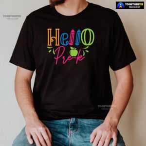 Alternative view of Hello Pre-K Pre-Kindergarten Apple Crayon Back To School T-Shirt