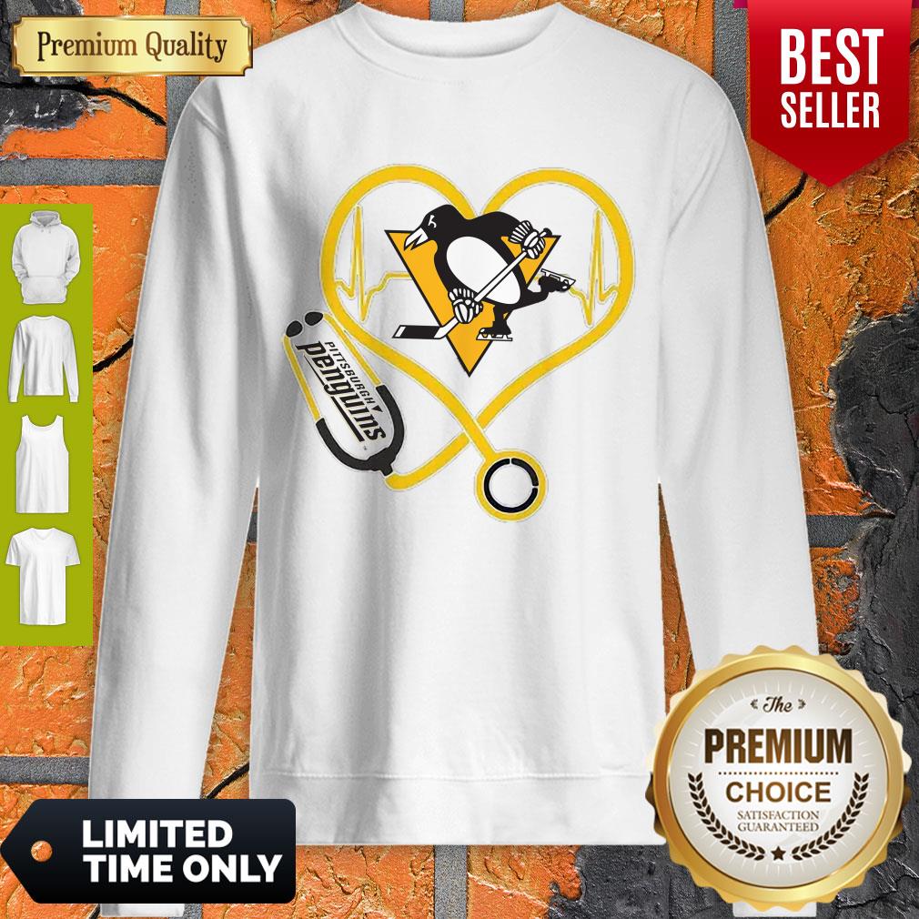 Hot Pittsburgh Penguins Nurse Heart Stethoscope Heartbeat Shirt - Image 3
