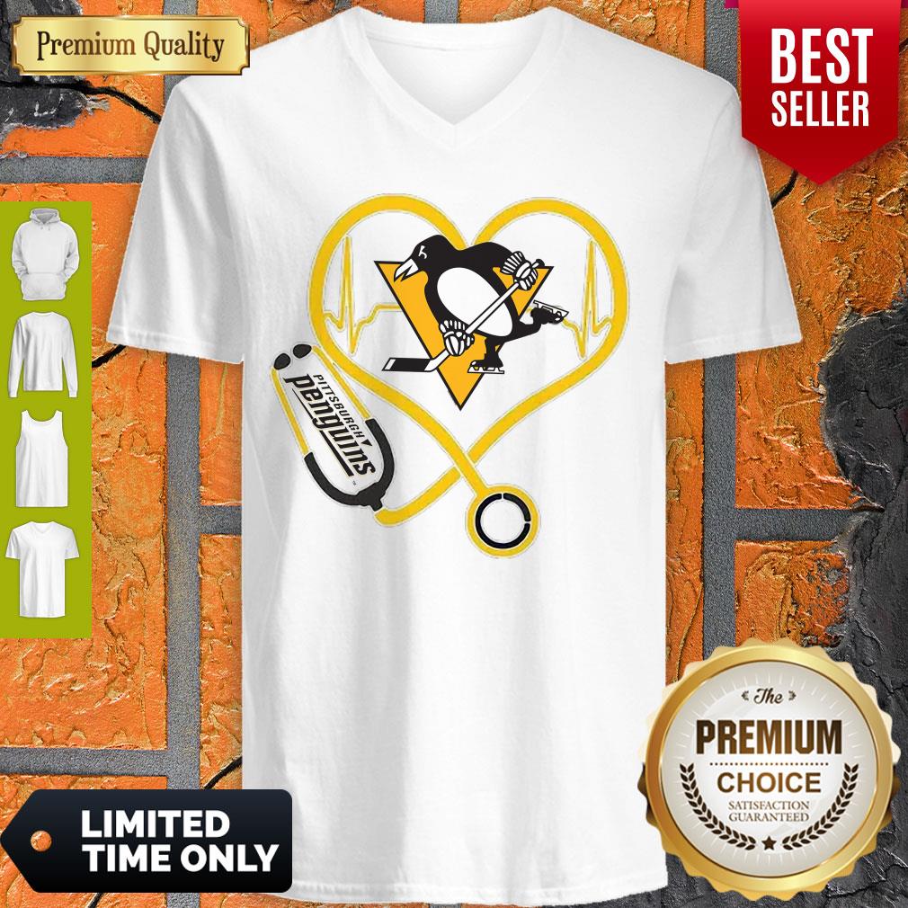 Hot Pittsburgh Penguins Nurse Heart Stethoscope Heartbeat Shirt - Image 5
