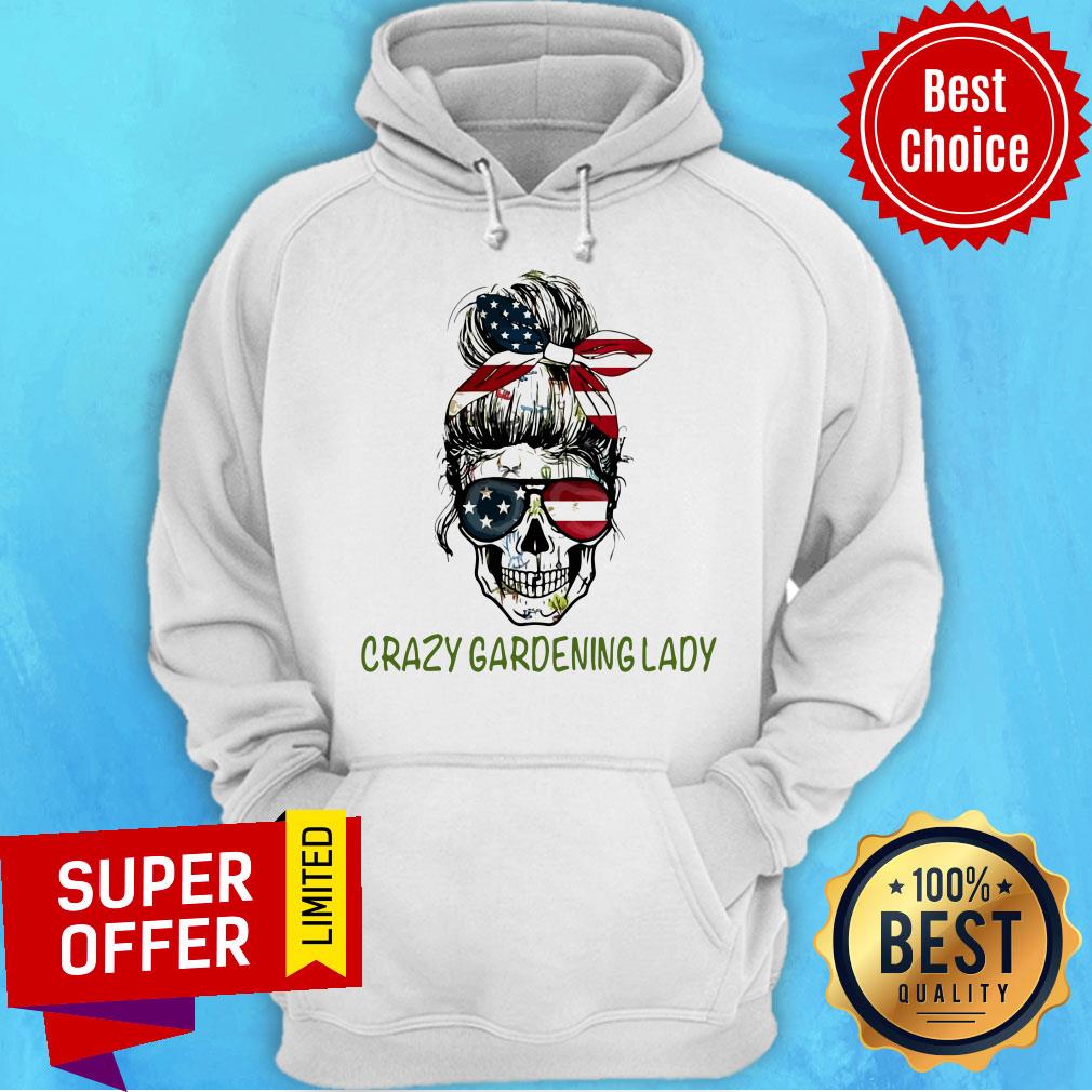 Funny Skull Girl Bandana Sunglasses American Flag Crazy Gardening Lady Shirt - Image 3