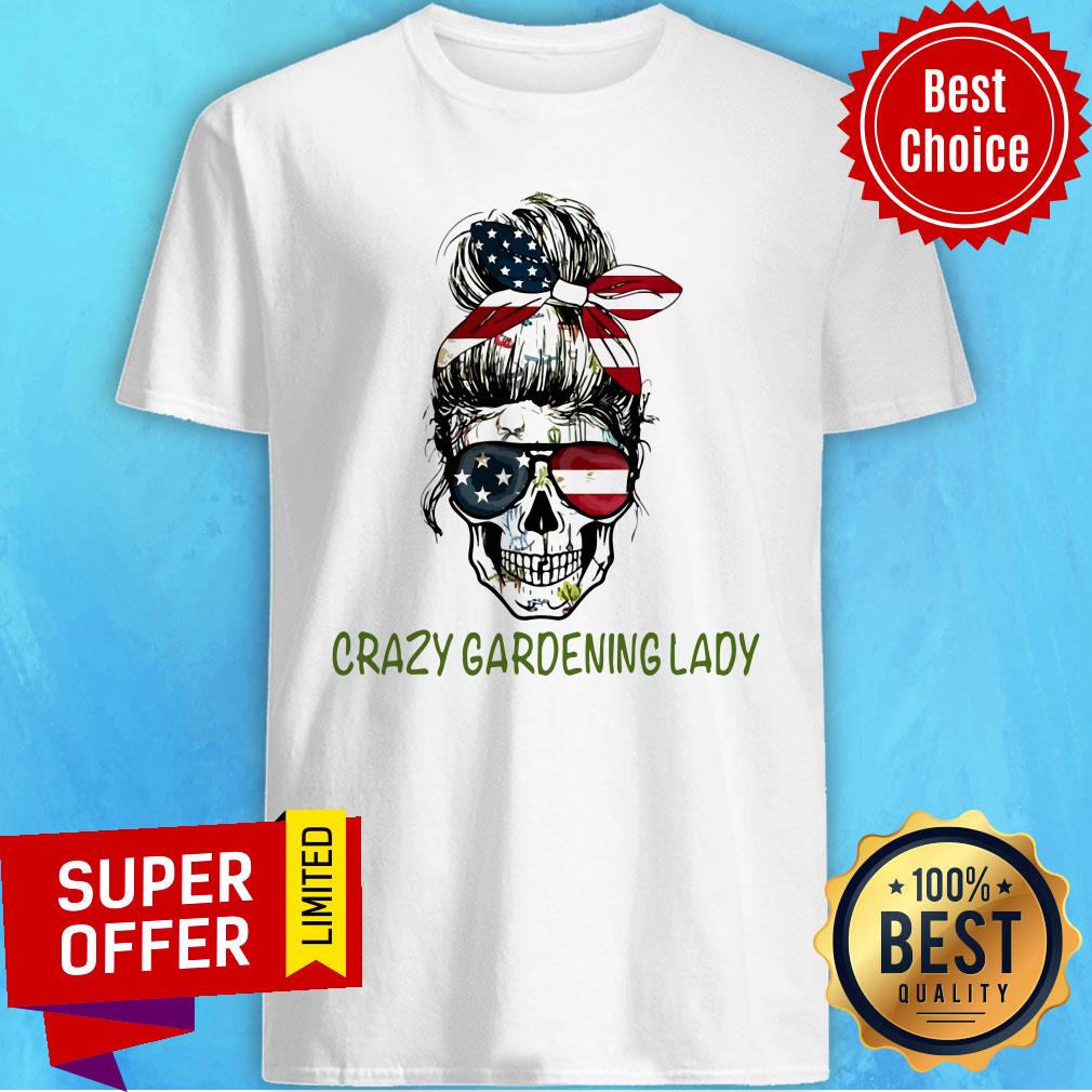 Funny Skull Girl Bandana Sunglasses American Flag Crazy Gardening Lady Shirt