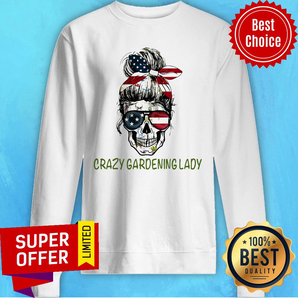 Funny Skull Girl Bandana Sunglasses American Flag Crazy Gardening Lady Shirt - Image 2