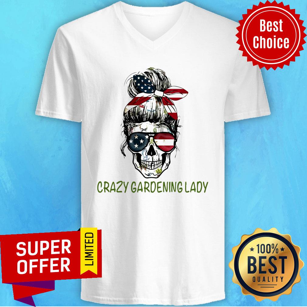 Funny Skull Girl Bandana Sunglasses American Flag Crazy Gardening Lady Shirt - Image 4