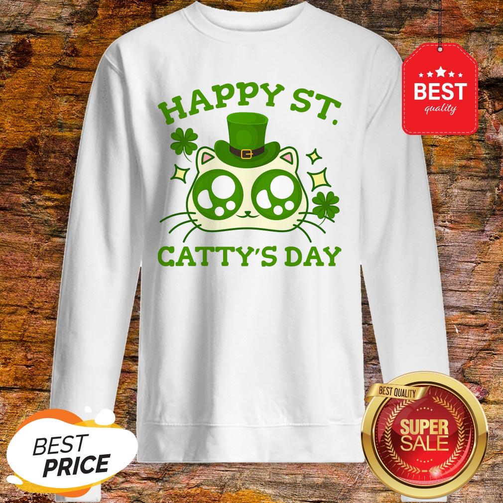 Happy St. Catty’s Day St Patricks Funny Cat Clover Shirt - Image 4