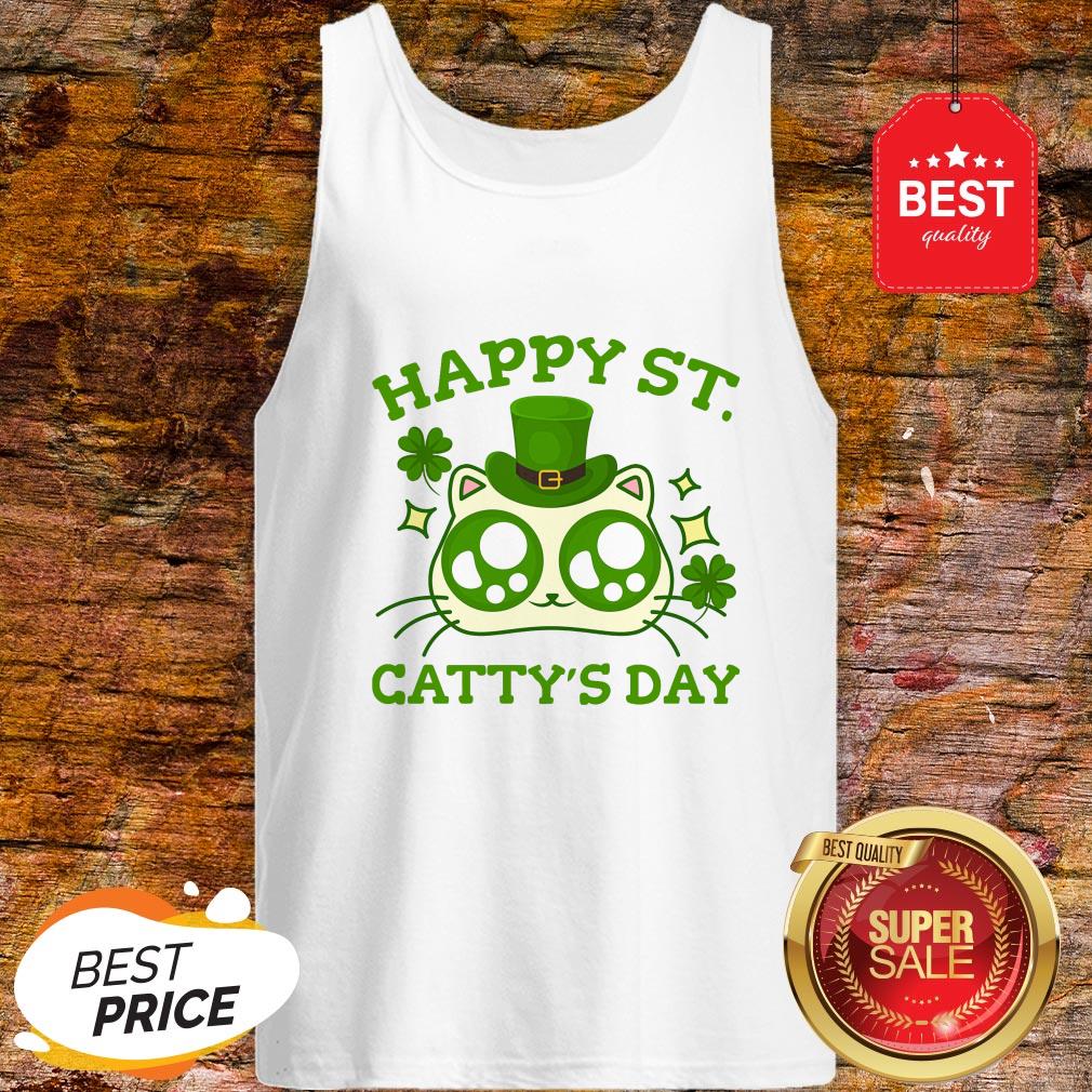 Happy St. Catty’s Day St Patricks Funny Cat Clover Shirt - Image 3